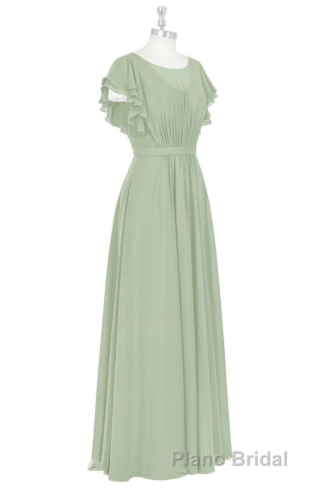 Elegant Sage Green Ruffled A-Line Long Bridesmaid Dresses