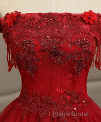 Burgundy Tulle Lace Long Formal Prom Gown Burgundy Tulle Lace Prom Dresses