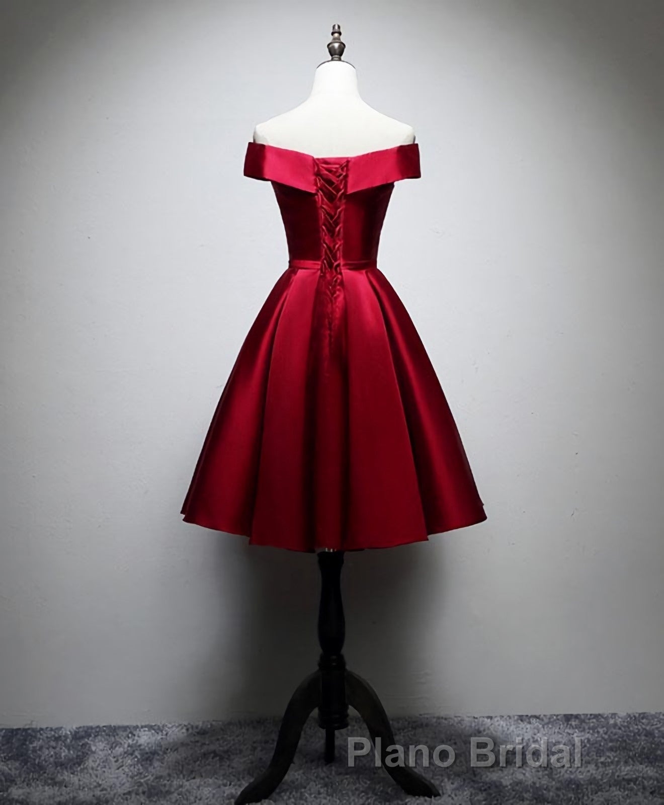 Simple Satin Burgundy Short Formal Prom Dresses, Burgundy Homecoming Dresses Secondary image