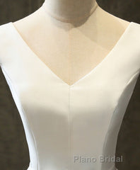 Simple V Neck White Short Formal Prom Dresses, White Homecoming Dresses