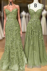 Lovely Sage Green Tulle With Lace Long Prom Dresses, Sweetheart Formal Prom Dresses