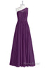 One-Shoulder Purple Lace A-Line Long Bridesmaid Dresses with Slit