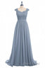 Dusty Blue Lace Cap Sleeve A-Line Floor-Length Bridesmaid Dresses