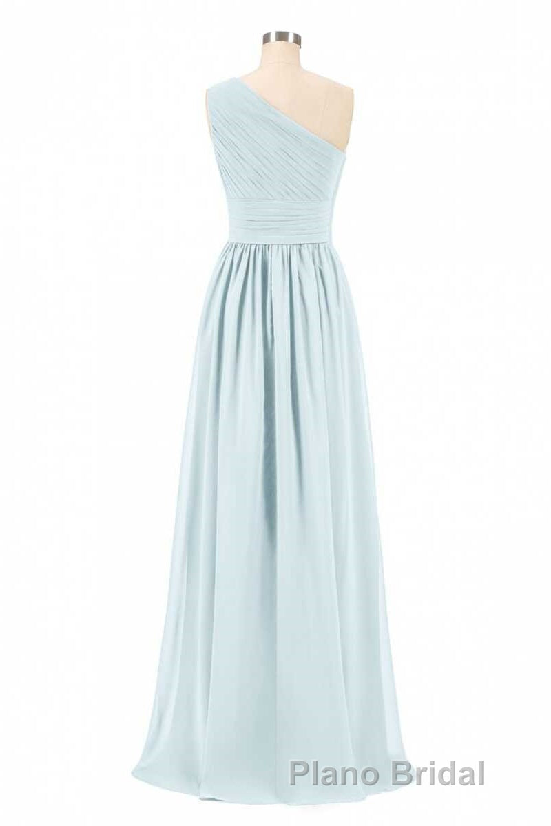 Dusty Blue Chiffon One-Shoulder Banded Waist Bridesmaid Dresses Secondary image