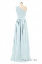Dusty Blue Chiffon One-Shoulder Banded Waist Bridesmaid Dresses
