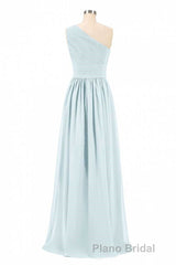 Dusty Blue Chiffon One-Shoulder Banded Waist Bridesmaid Dresses