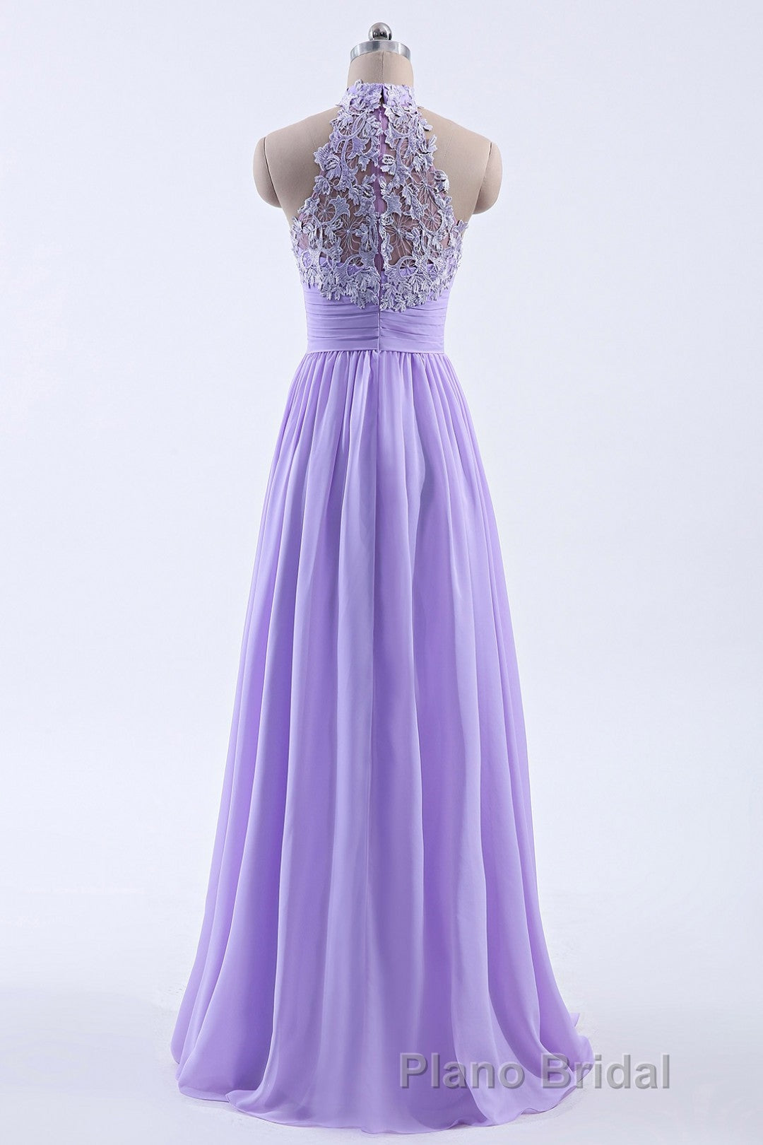 High Neck Lavender Chiffon Empire A-line Long Bridesmaid Dresses