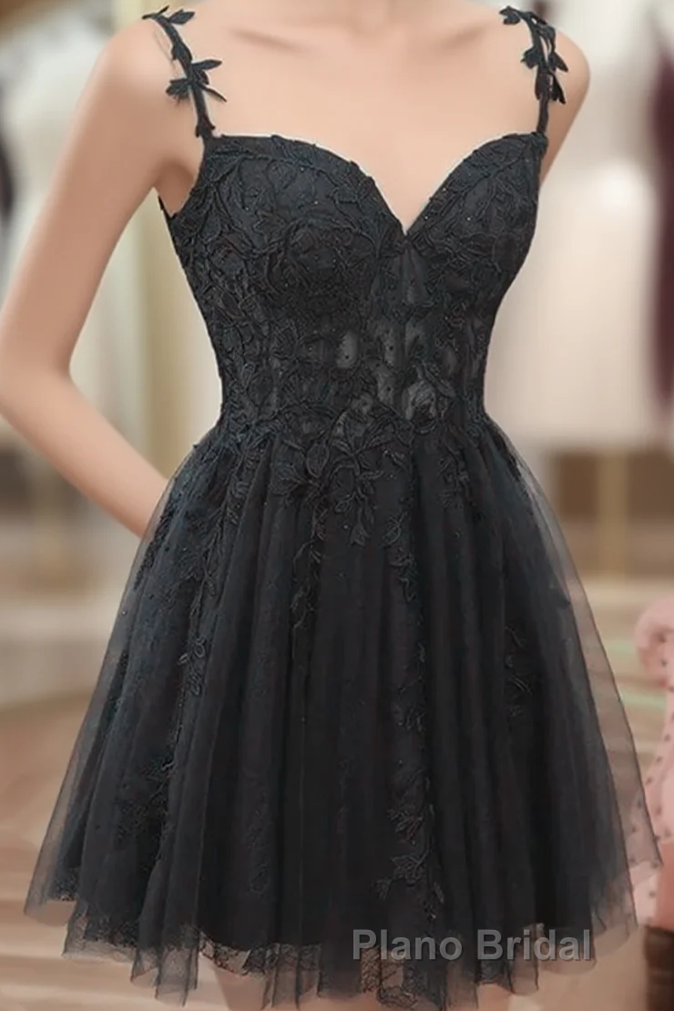 Black Short Sweetheart Tulle Homecoming Dresses, Black Short Formal Prom Dresses Party Dresses Main image