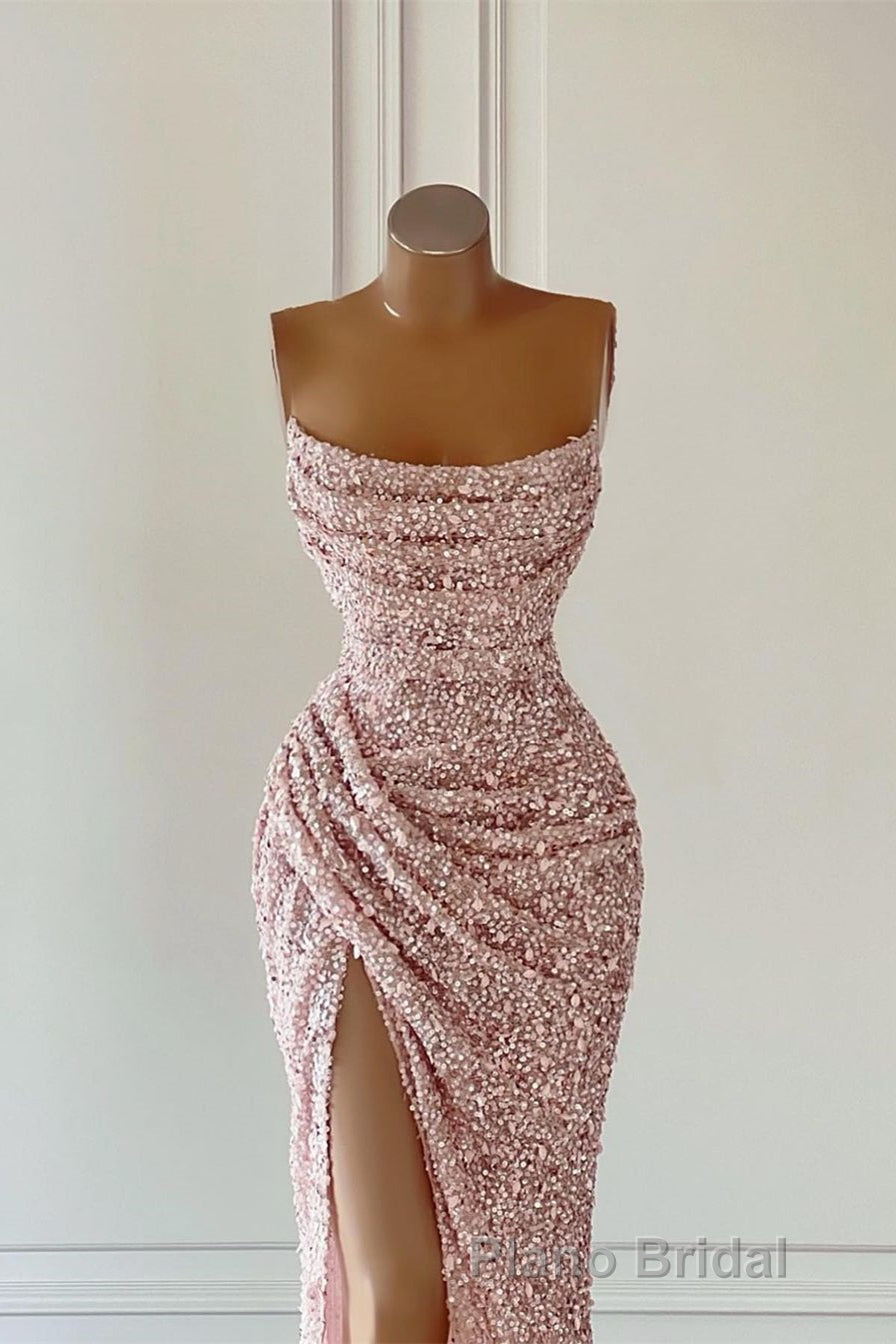 New Arrival Pink Sequins Sleeveless Evening Dresses With Split Secondary image