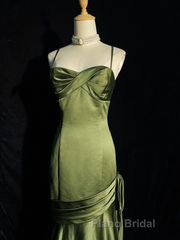 Green Chic Style Long Satin Sweetheart Party Dress, Green Formal Dress