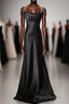 Black Soft Satin A-Line Floor Length Formal Prom Dresses, Black Straps Long Evening Dresses