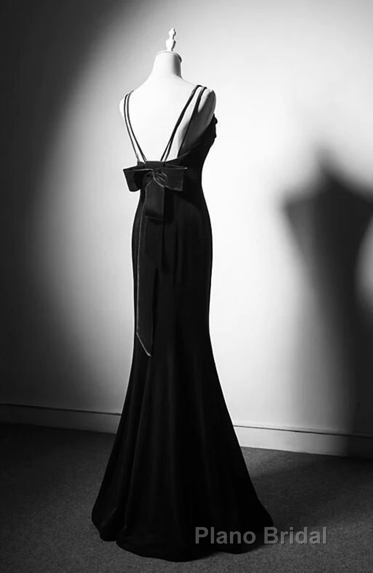 Black Straps Velvet Low Back Long Prom Dresses, Black Velvet Evening Dresses Formal Prom Dresses