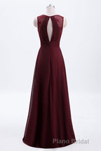 Burgundy Chiffon A-line Pleated Long Bridesmaid Dresses