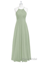 Sage Green Chiffon Halter Backless Long Bridesmaid Dresses