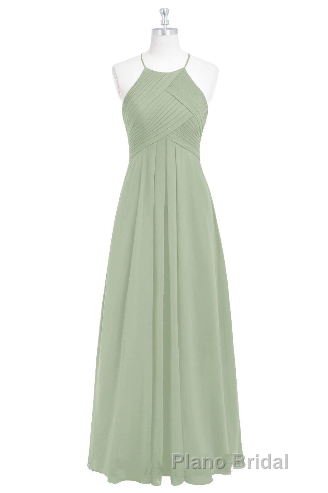 Sage Green Chiffon Halter Backless Long Bridesmaid Dresses