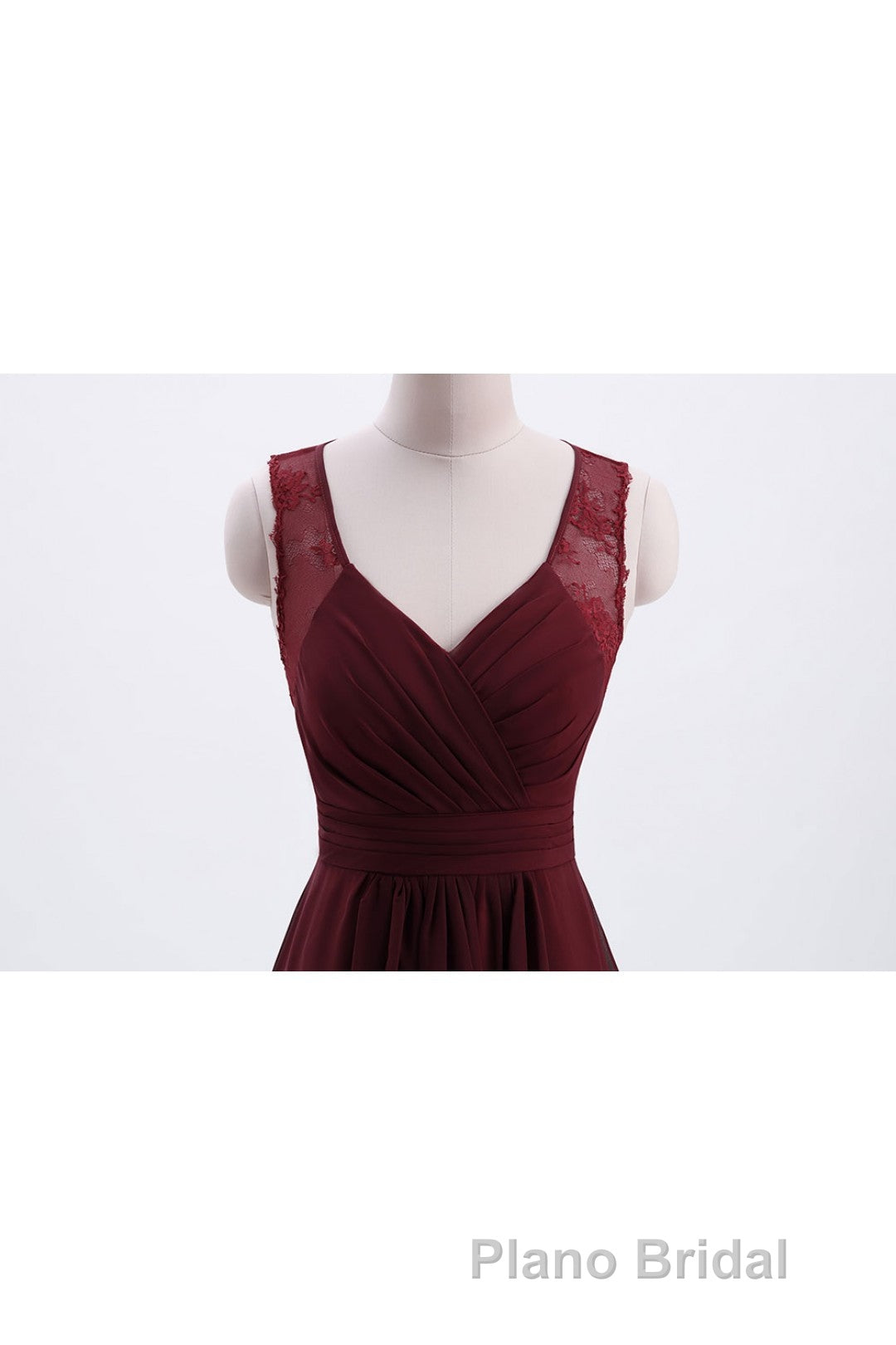 Burgundy Chiffon A-line Pleated Long Bridesmaid Dresses