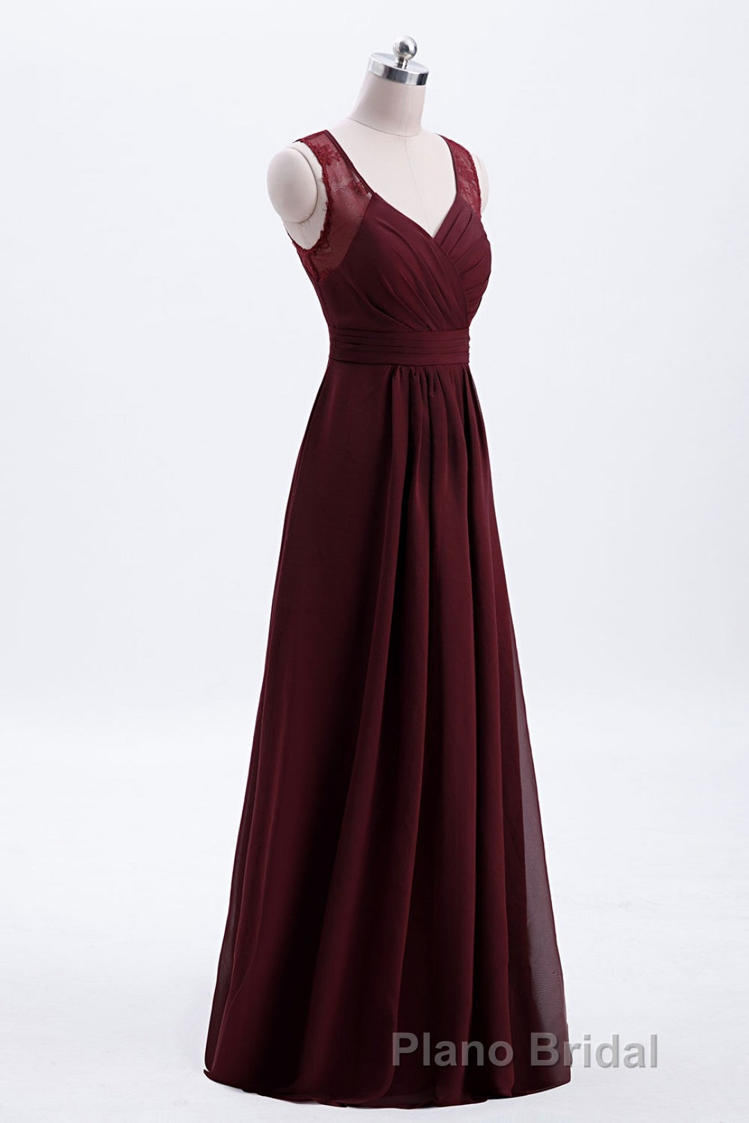 Burgundy Chiffon A-line Pleated Long Bridesmaid Dresses Secondary image
