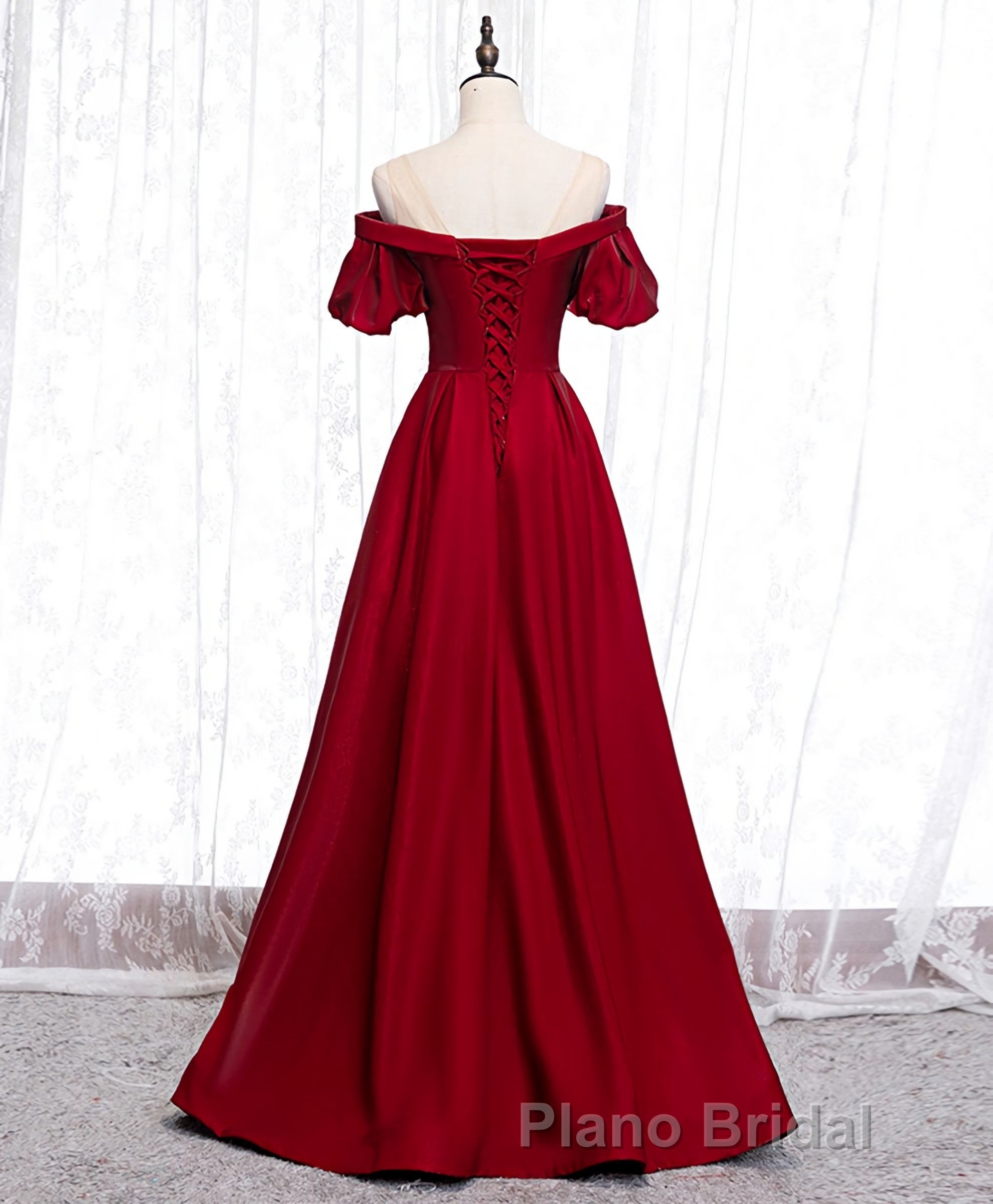 Simple Sweetheart Burgundy Satin Long Formal Prom Dresses, Burgundy Evening Dresses