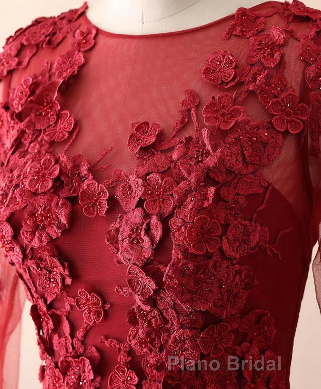 Burgundy Lace Satin Long Formal Prom Dresses, Burgundy Lace Evening Dresses