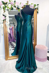 One-Shoulder Royal Blue Mermaid Long Dresses with Slit