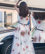 Unique White Tulle Long Prom Dress White Evening Dress