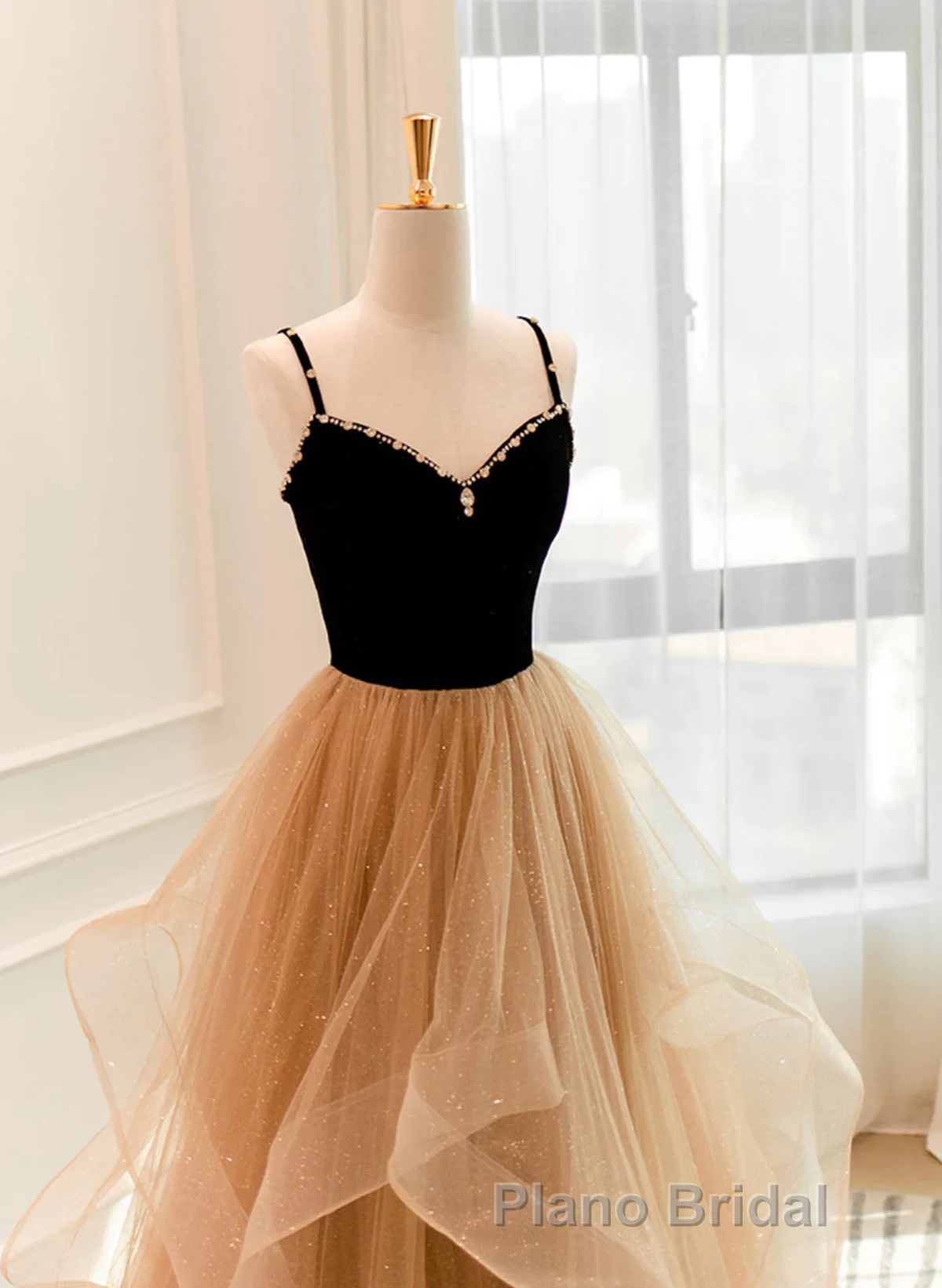 A-Line Champagne Tulle Sweetheart Beaded Long Formal Prom Dresses, Tulle Layers Party Dresses Secondary image