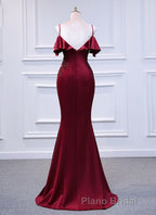 Wine Red Mermaid Sweetheart Straps Long Prom Dresses, Wine Red Formal Prom Dresses