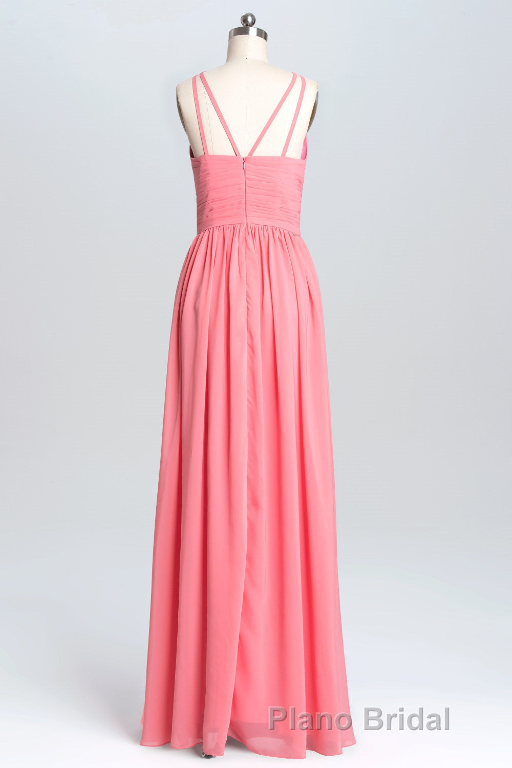 Coral Double Straps Pleated A-line Bridesmaid Dresses Secondary image