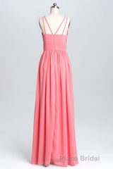 Coral Double Straps Pleated A-line Bridesmaid Dresses