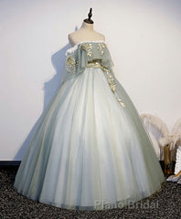 Green Tulle Lace Long Formal Prom Dresses, Green Tulle Sweetheart Dresses