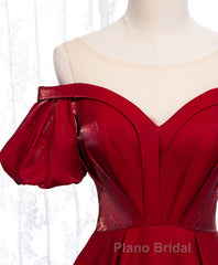 Simple Sweetheart Burgundy Satin Long Formal Prom Dresses, Burgundy Evening Dresses