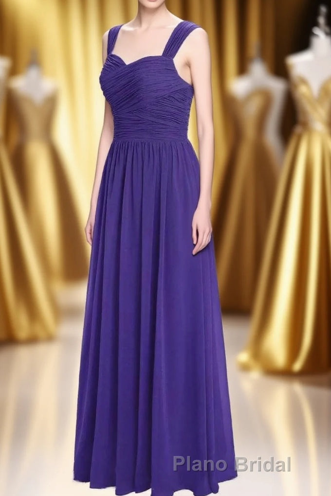 Purple Sweetheart Banded Waist Long Bridesmaid Dresses Main image