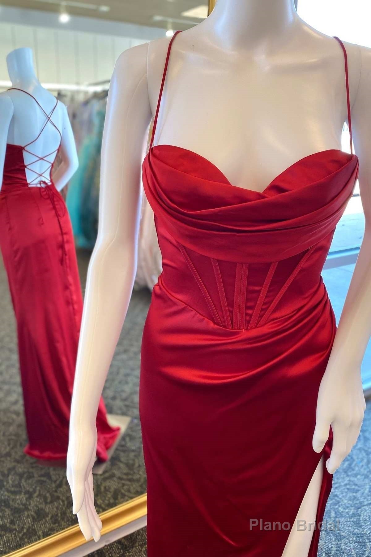 Wine Red Cowl Neck Lace-Up Back Long Prom Dress with Slit Main image