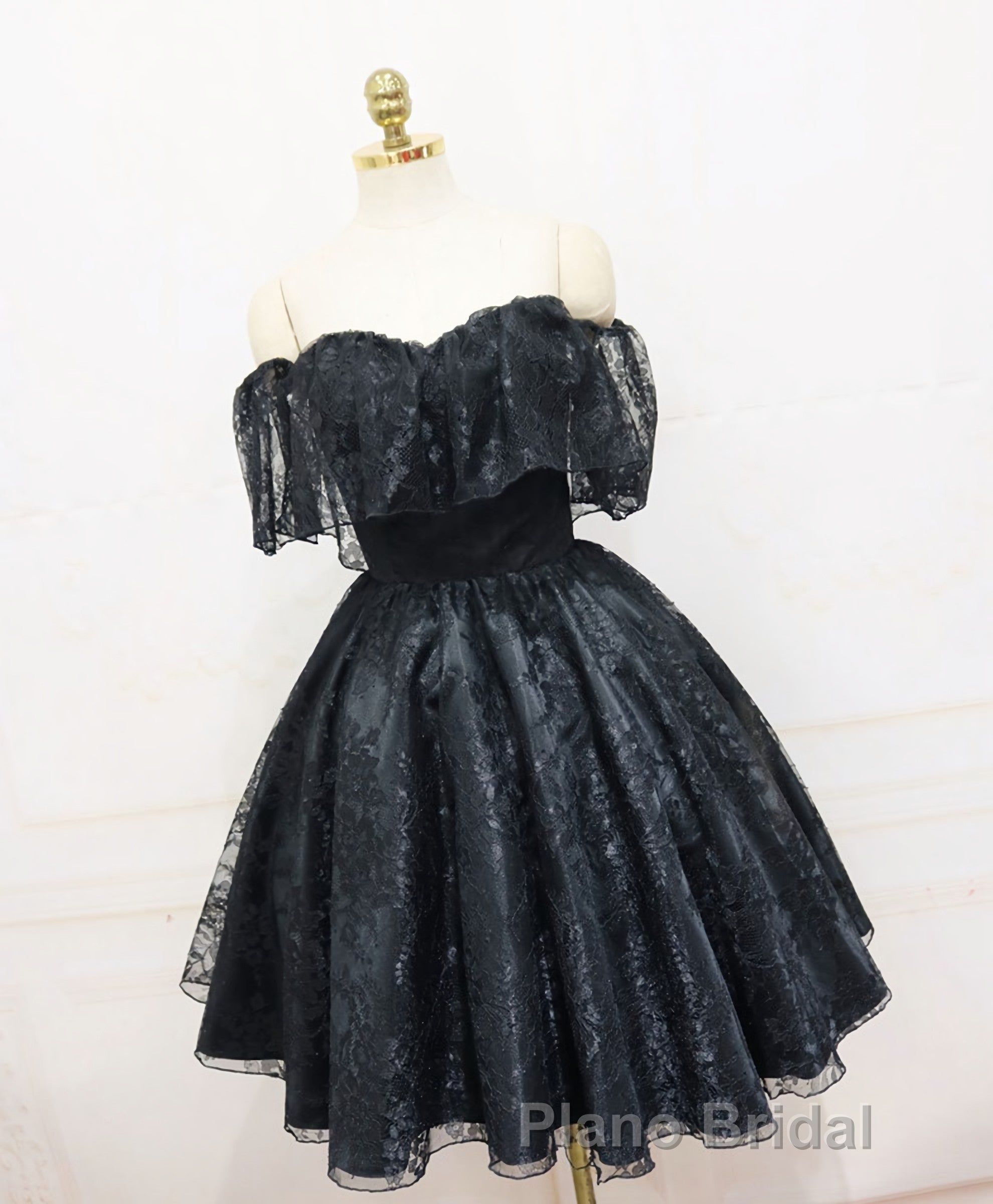 Black Sweetheart Tulle Short Lace Formal Prom Dresses, Lace Homecoming Dresses