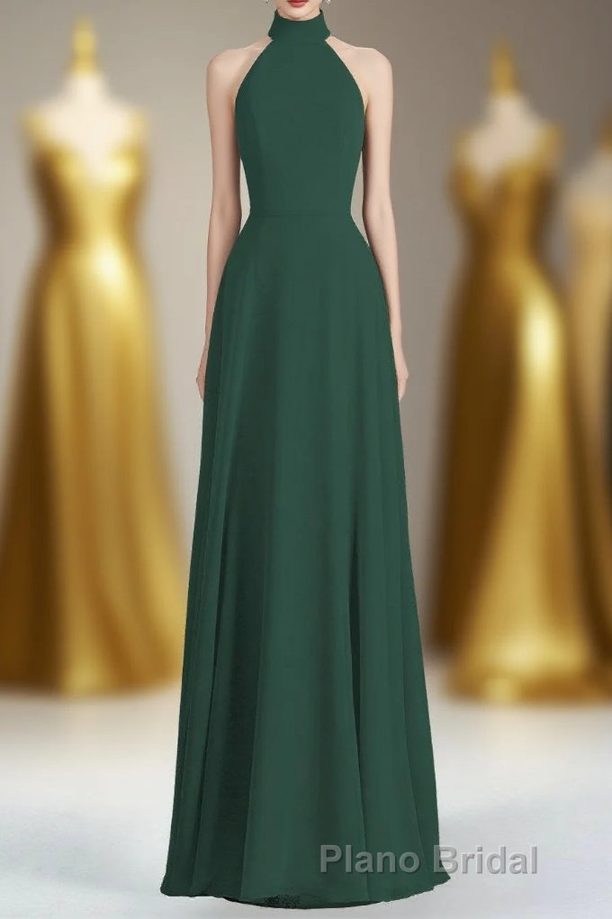 Hunter Green Chiffon A-line Long Bridesmaid Dresses with Cold Sleeves Main image