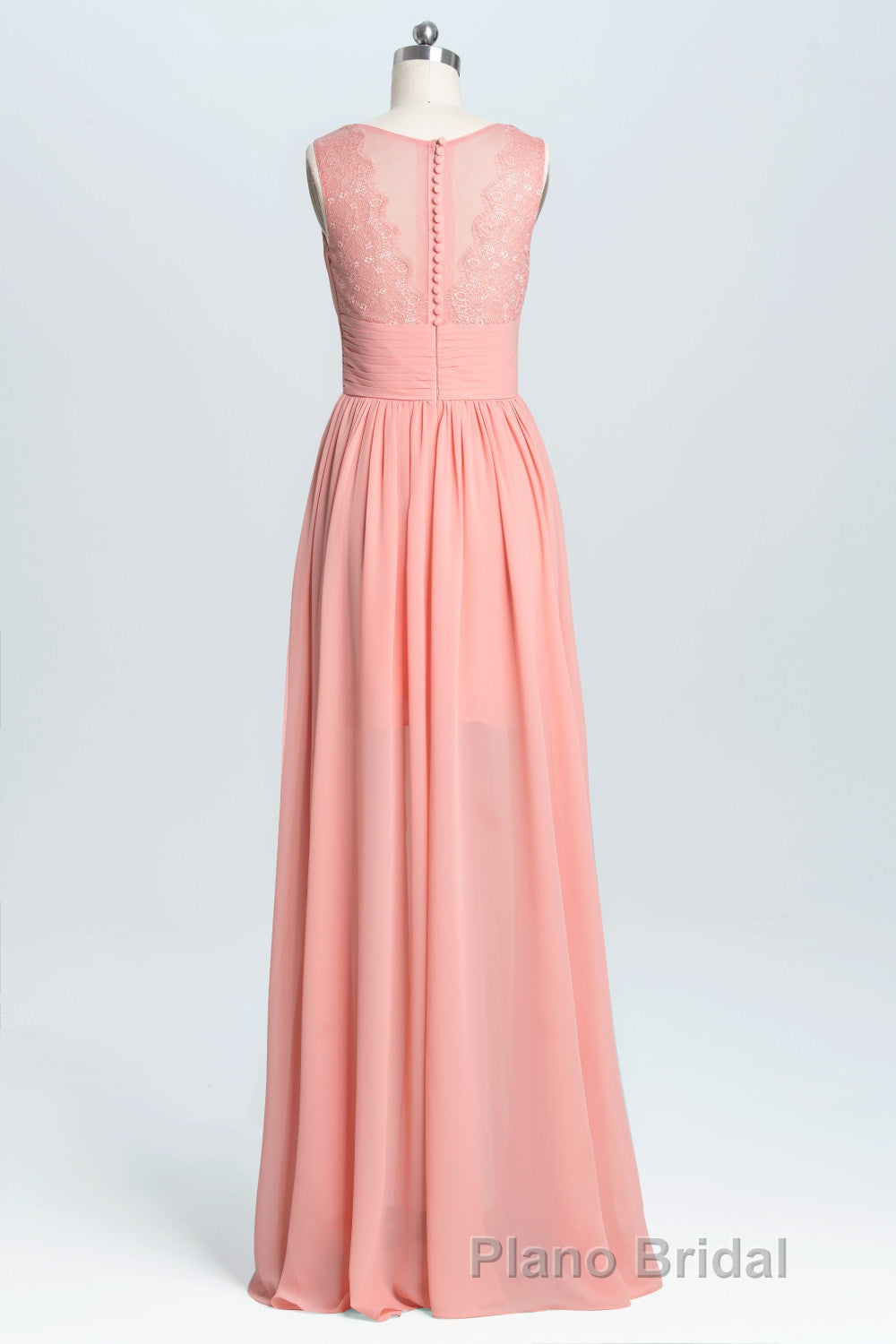 Coral A-line Chiffon Empire Long Bridesmaid Dresses Secondary image