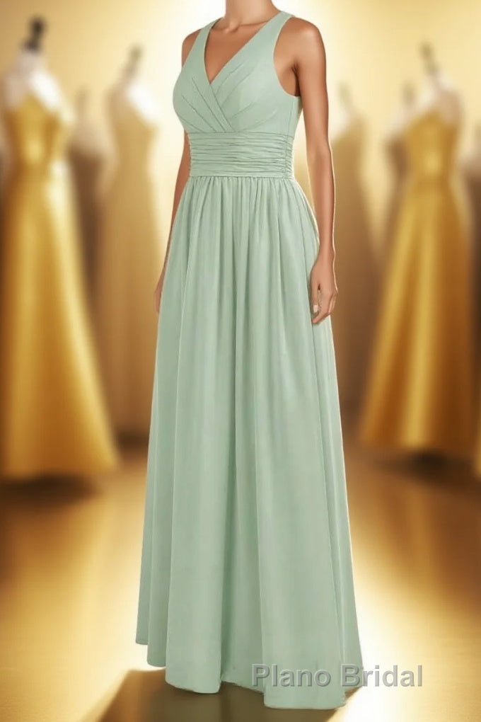 Sage Green V-Neck Backless A-Line Bridesmaid Dresses Main image