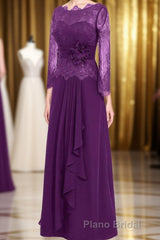 Ruffles Purple Lace Long Mother of the Bride Dresses