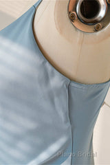 Ice Blue Cowl Neck Mid-Calf Length Bridesmaid Dresses