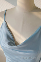 Ice Blue Cowl Neck Mid-Calf Length Bridesmaid Dresses