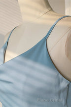 Ice Blue Cowl Neck Mid-Calf Length Bridesmaid Dresses