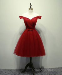 Simple V Neck Tulle Off Shoulder Short Formal Prom Dresses, Pink Homecoming Dresses