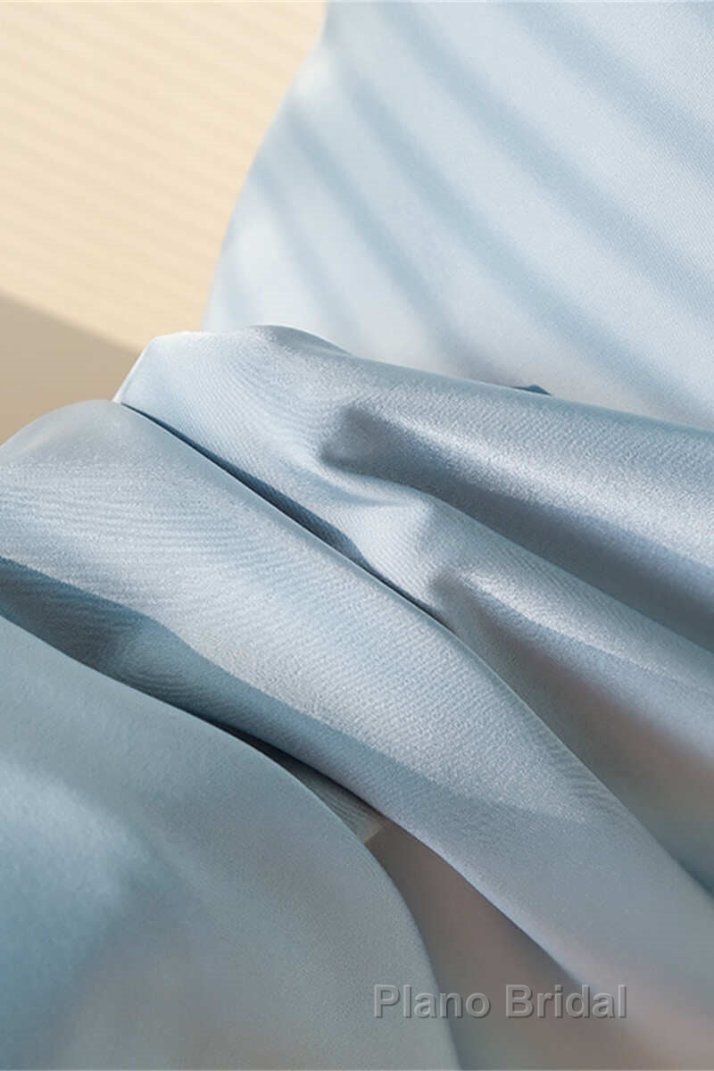 Ice Blue Cowl Neck Mid-Calf Length Bridesmaid Dresses