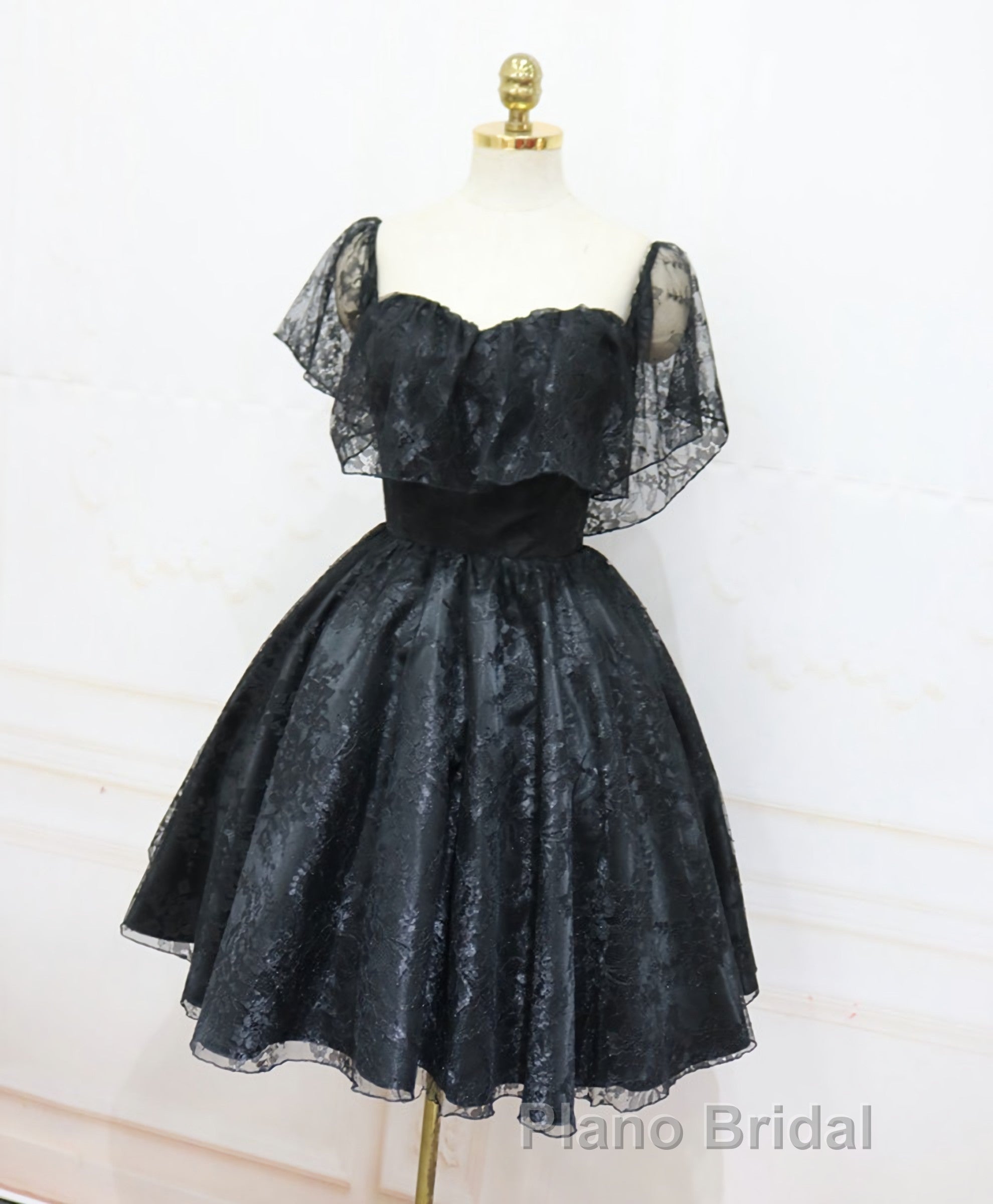 Black Sweetheart Tulle Short Lace Formal Prom Dresses, Lace Homecoming Dresses