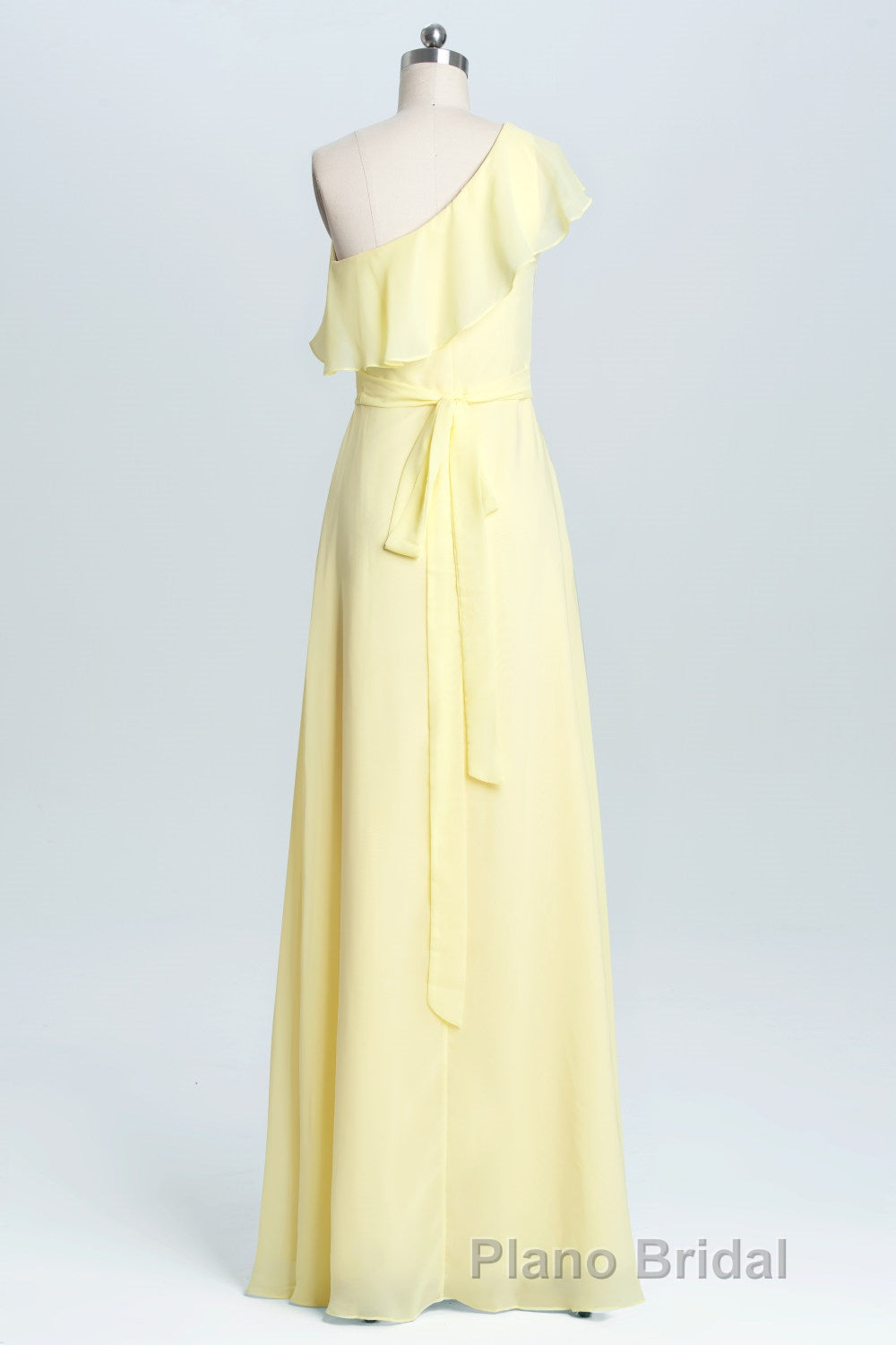 One Shoulder Yellow Ruffles A-line Long Bridesmaid Dresses