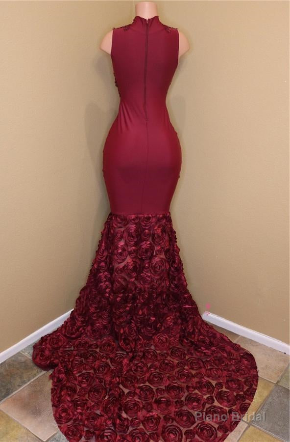 2025 New Arrival Mermaid Burgundy High Neck Rose Ruffles Sleeveless Long African American Prom Dress Secondary image