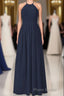 Elegant Navy Blue Chiffon A-line Long Bridesmaid Dresses