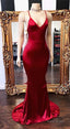 2025 New Arrival Red Mermaid V Neck Backless Elastic Satin Prom Dresses