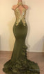 2025 New Arrival Mermaid High Neck Beaded Green Ruch Backless Prom Dresses