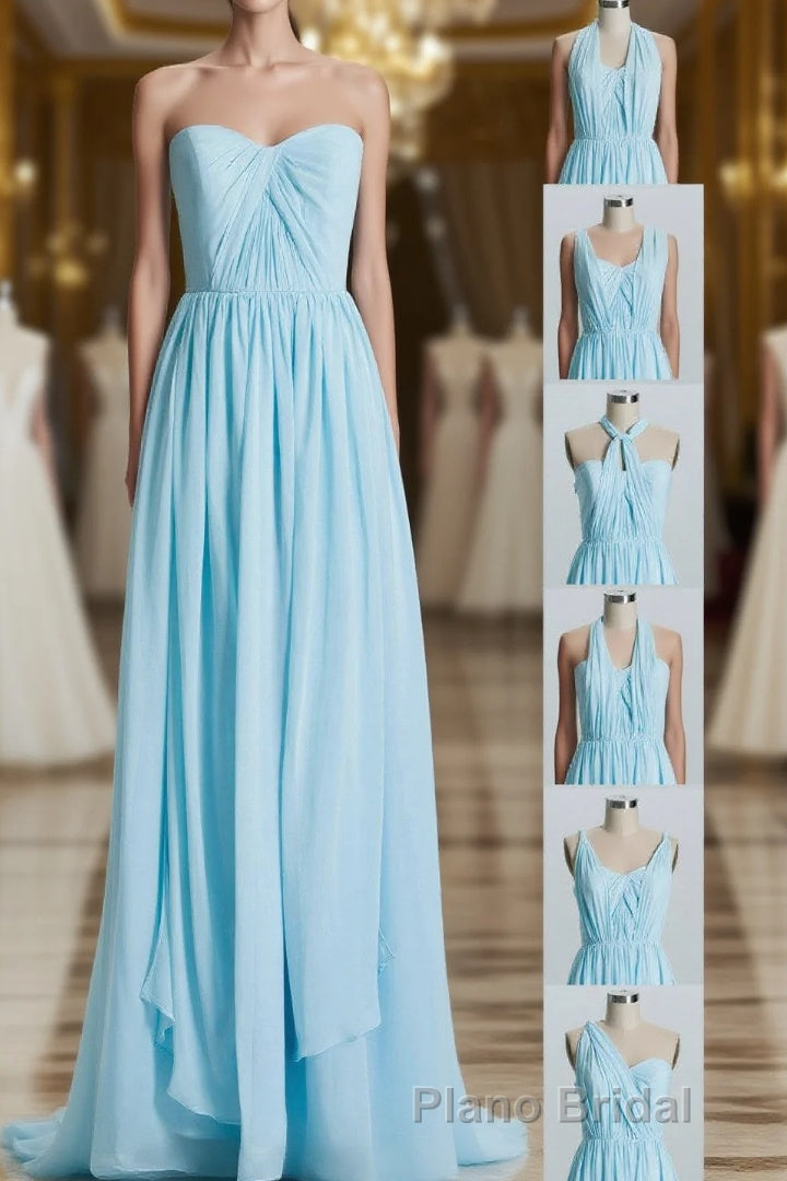 Blue Chiffon A-line Long Convertible Bridesmaid Dresses Main image